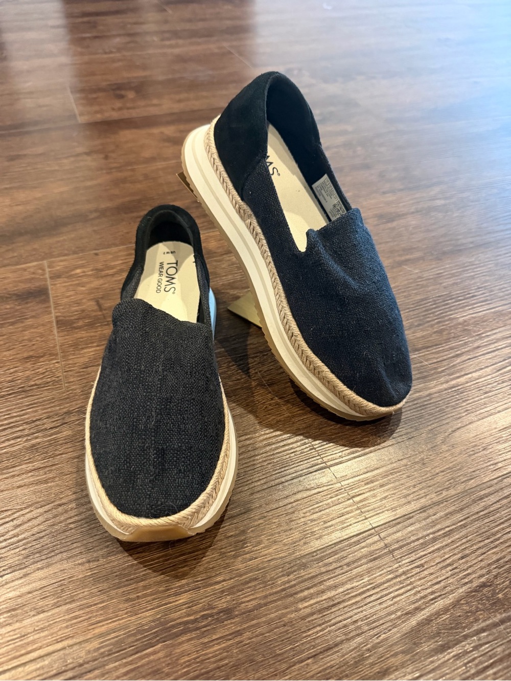 Toms Black Espadrille Platform Slip-On